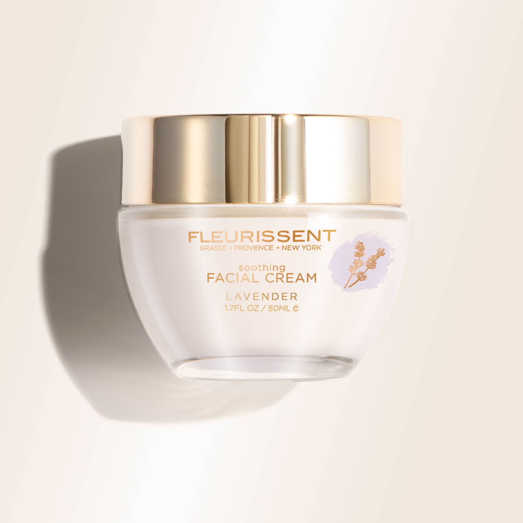 a jar of Fleurissent Skincare soothing lavender facial cream
